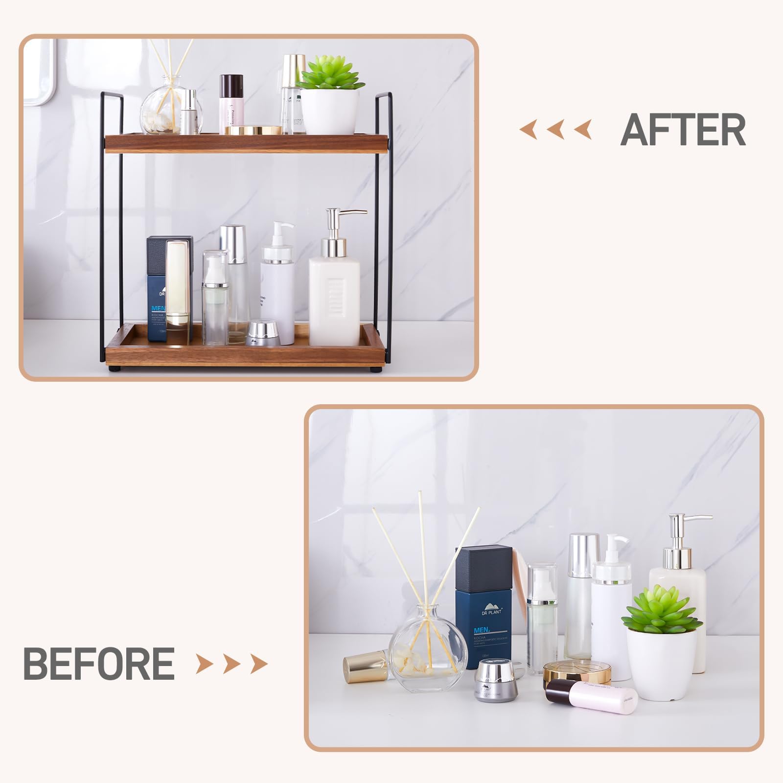 2-Tier Acacia Wood Countertop Organizer for Bathroom, Kitchen & Coffee Bar - Spice Rack, Vanity Shelf & Storage Solution for Countertops, Perfect for Small Space Organization