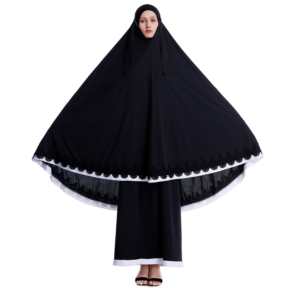 Women's Muslim 2-Piece Loose Full Cover Long Dress Set with Hijab - One Size Thobe Hooded Abaya for Prayer & Modest Fashion