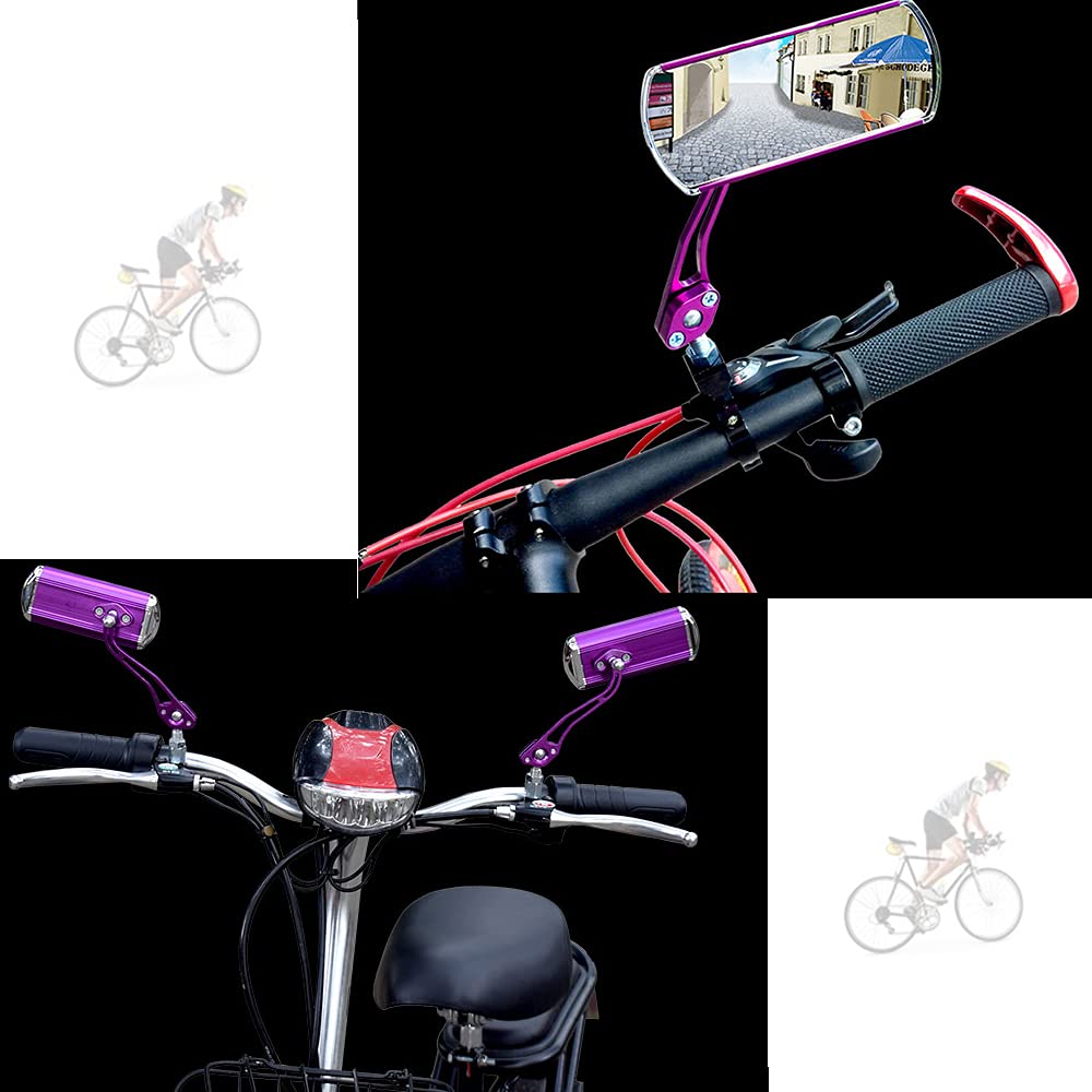 Bike Mirrors Handlebar Rearview Mirror - 2 Pack Adjustable Bicycle Mirrors for Electric, Mountain & Fixed Gear Bikes (Purple) - Perfect for Commuting, Road Safety & Urban Cycling