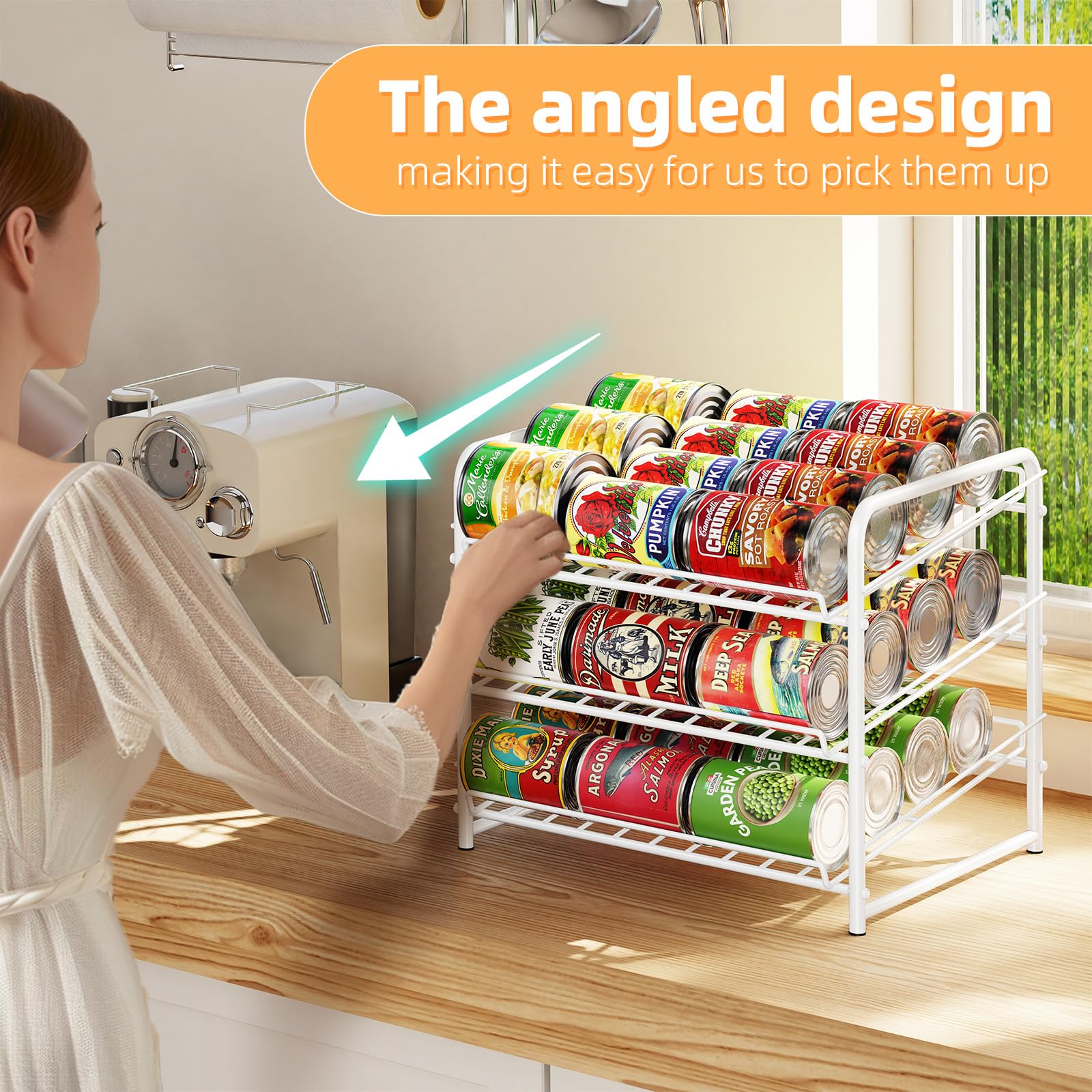 Stackable Can Organizer for Kitchen & Pantry - Holds 36 Cans, Space-Saving Can Rack Dispenser - Perfect for Soda, Beer & Food Storage (White)