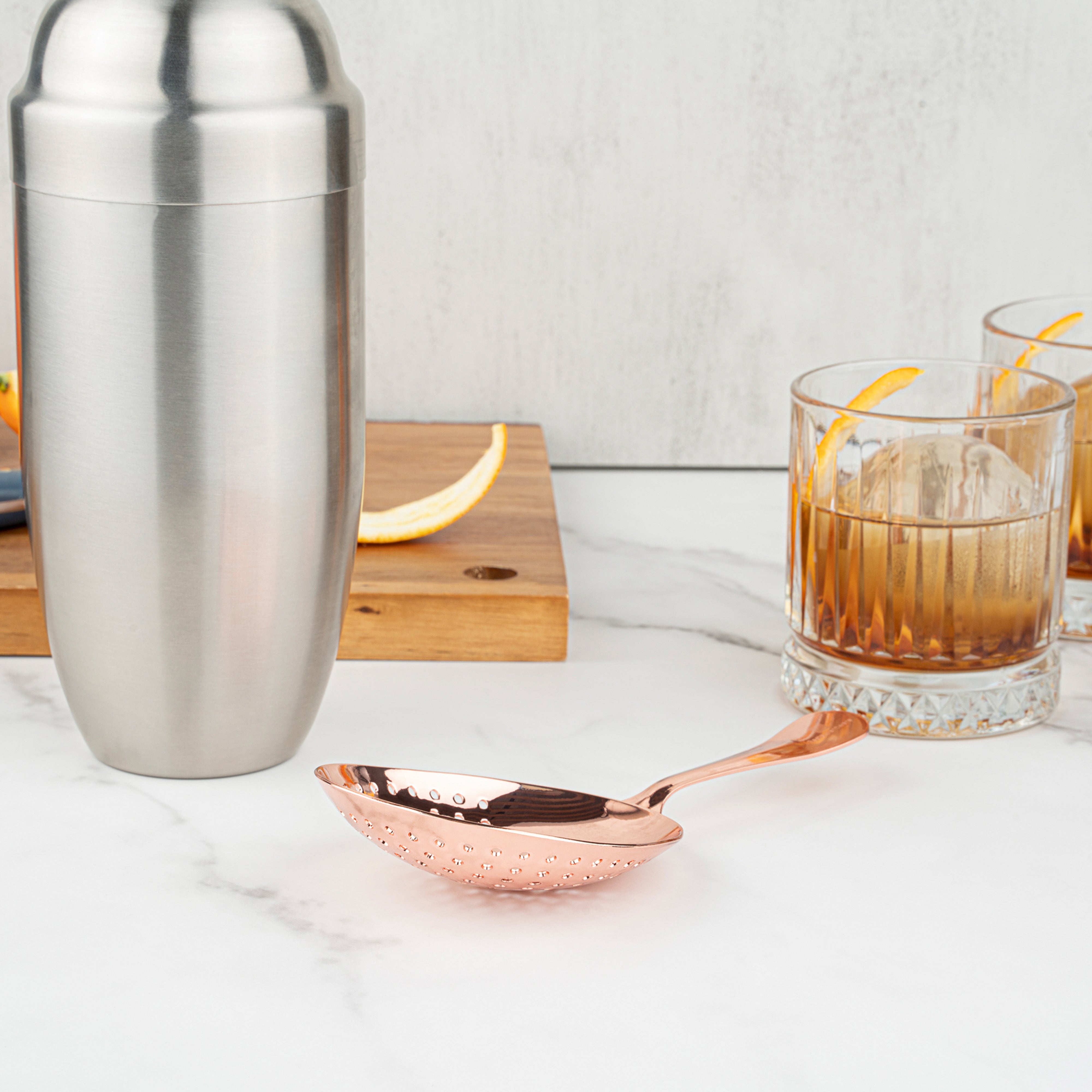 Premium Copper Plated Stainless Steel Julep Strainer - 6.5 Inch Cocktail Bar Tool for Mint Juleps & Classic Cocktails - Perfect for Home Bars & Professional Mixology