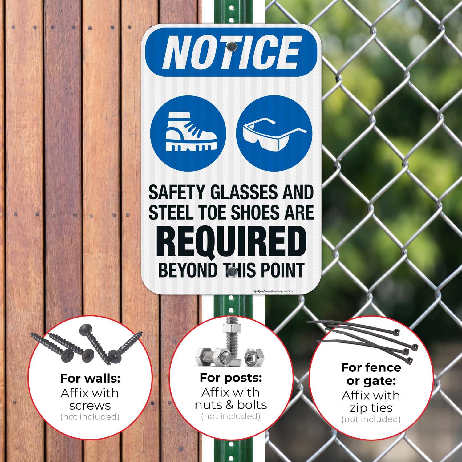 OSHA Safety Sign - 'Safety Glasses & Steel Toe Shoes Required Beyond This Point' - 12x18 Inches, 3M EGP Reflective .063 Aluminum, Fade Resistant - Indoor/Outdoor Use - Made in USA - Perfect for Construction Sites, Factories & Industrial Areas