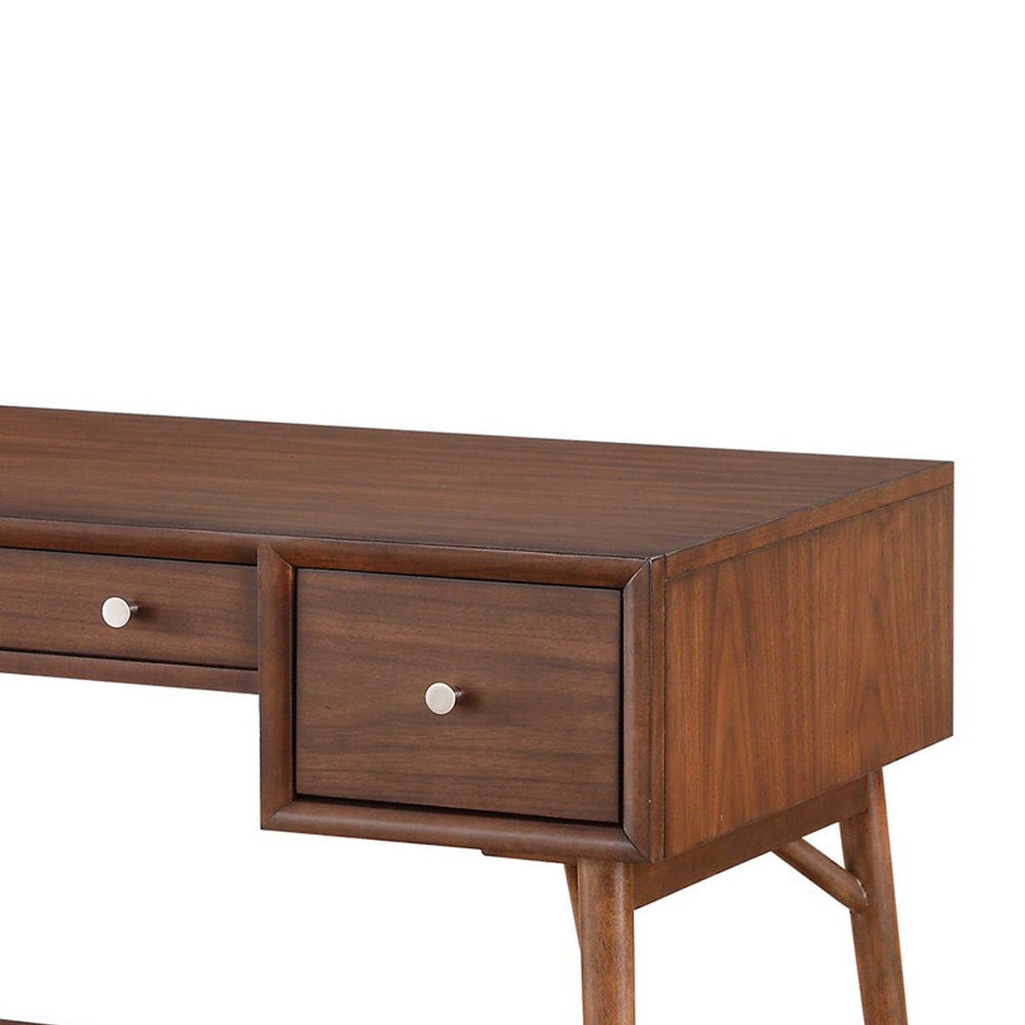Benjara 3 Drawer Wooden Writing Desk with Splayed Legs - Brown Study Desk for Home Office, Small Space & Dorm Room | Compact Computer Desk with Storage