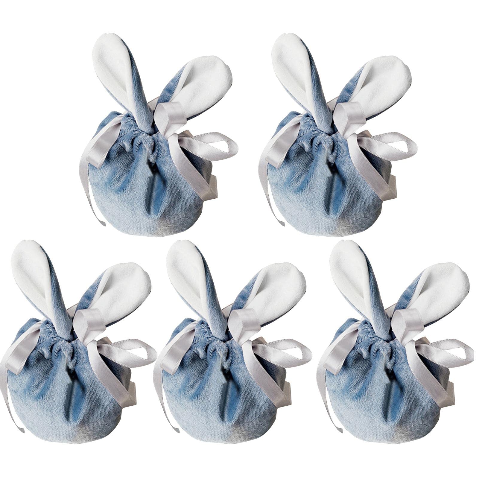 5 Pack Leihou Velvet Drawstring Bags - Small Round Bottom Bunny Ear Easter Gift Bags for Cookies, Candy & Egg Packaging | Perfect for Easter Party Favors, Baby Showers & Holiday Gifting