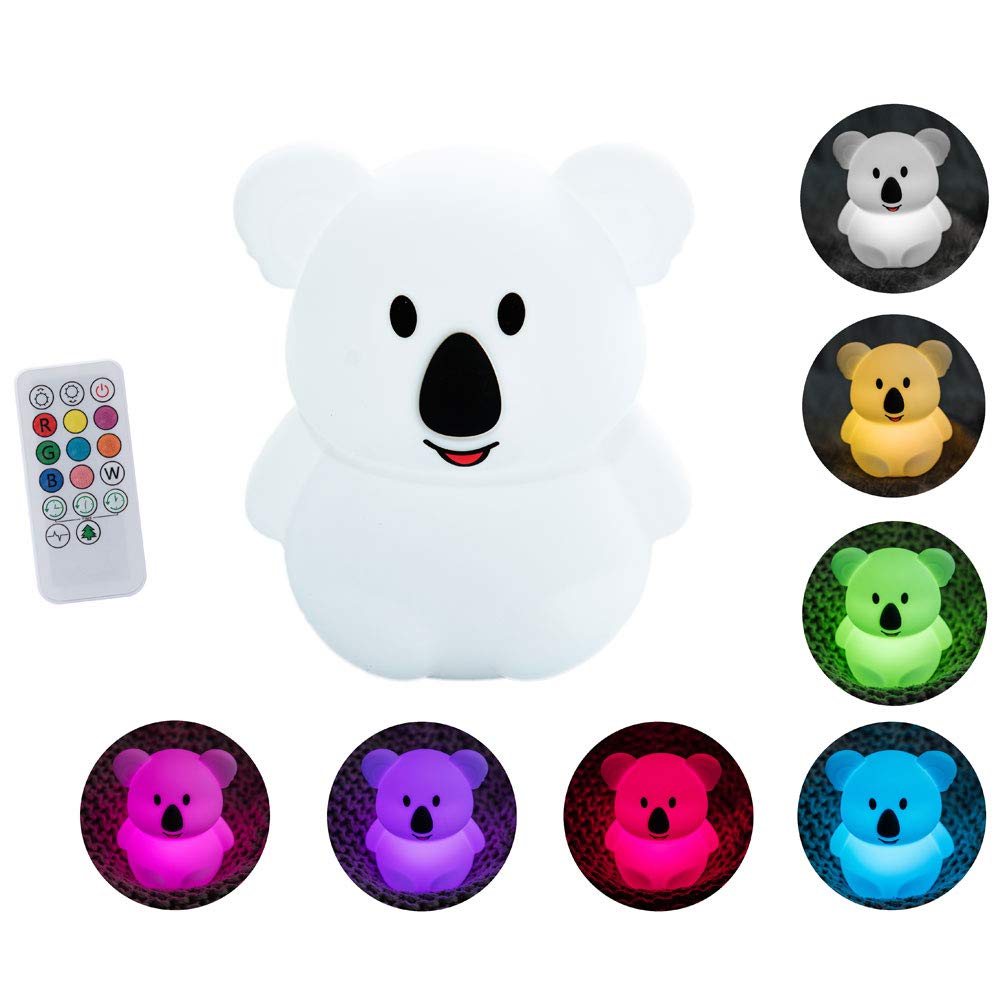 Cute Koala Silicone LED Night Light for Kids - Remote & Touch Sensor, Warm White & Color Changing RGB, Portable Bedroom Light for Boys, Girls, Baby Gifts - Perfect for Nursery, Bedtime & Nighttime Comfort