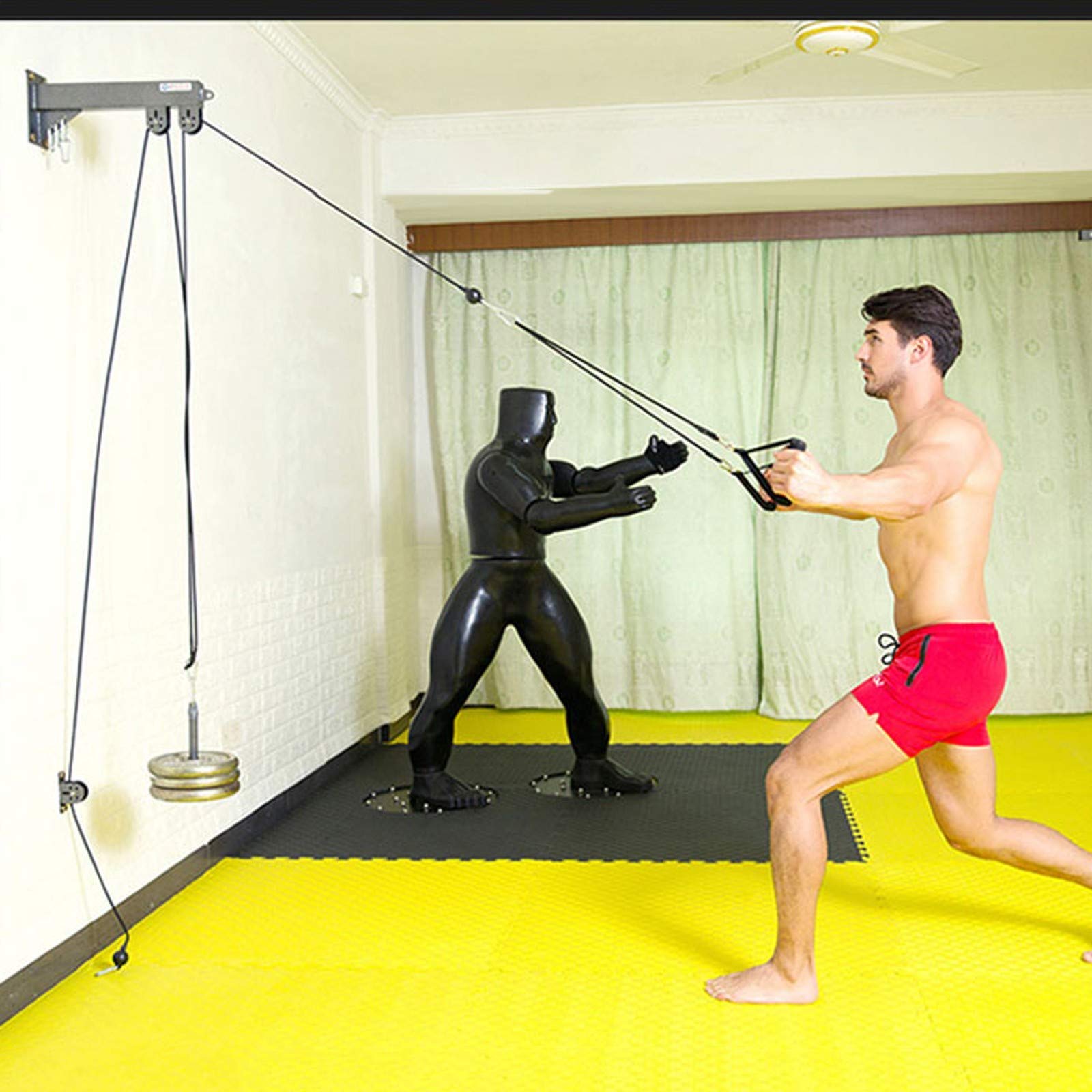 Qiuqiu Fitness Pulley System with Triceps Handle & Traction Straps - Home Gym Equipment for Arm, Forearm & Wrist Strength Training - Perfect for Garage Workouts & Full-Body Exercises