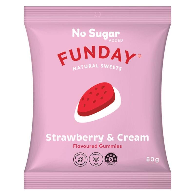 Funday Natural Sweets Gummy Strawberry & Cream Candy - 50g Bag | Delicious Vegan Gummies for Kids Snacks, Party Favors & Office Treats