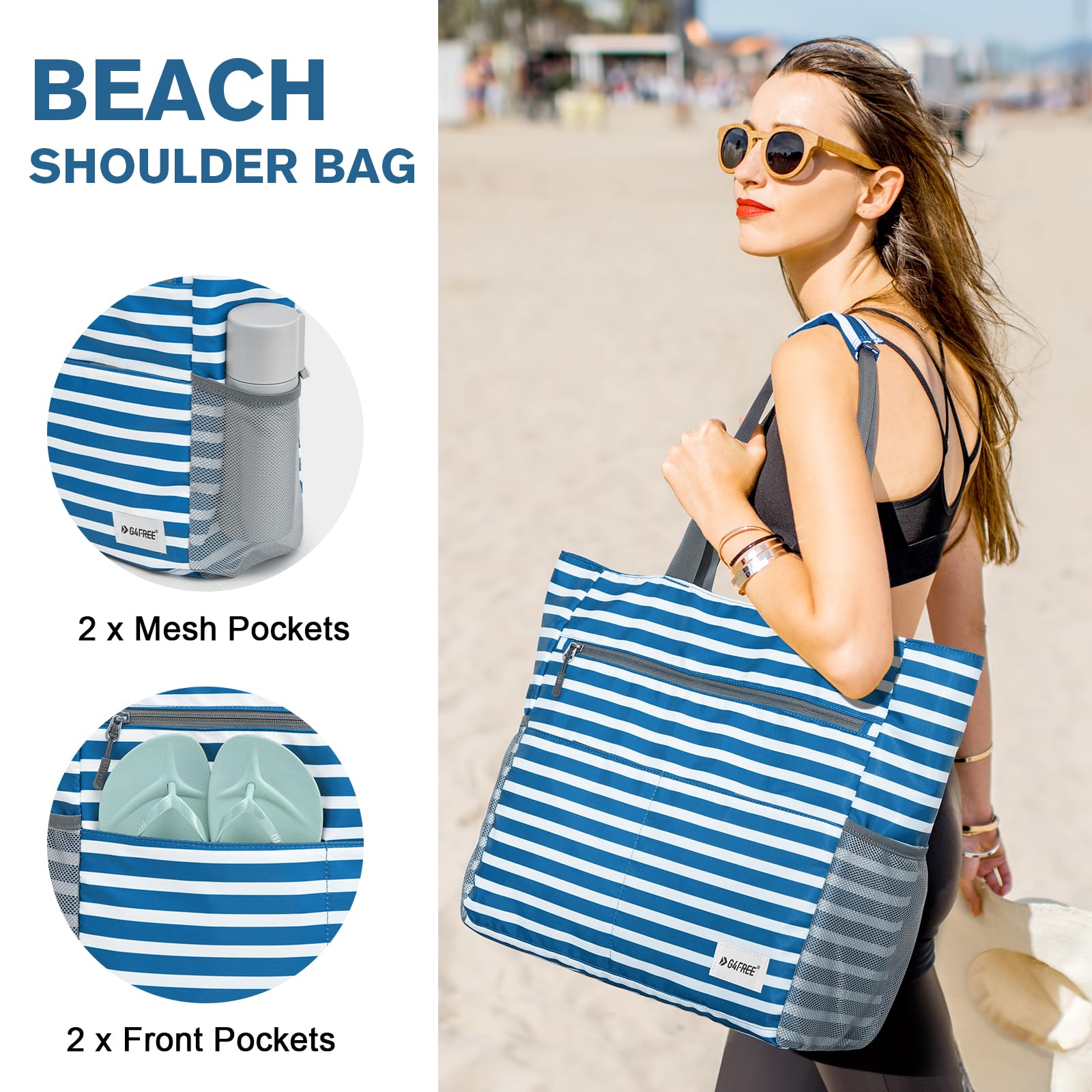 G4Free Waterproof Sandproof Beach Tote Bag - Large Capacity Foldable Beach Bag for Women, Perfect for Pool, Travel & Outdoor Adventures
