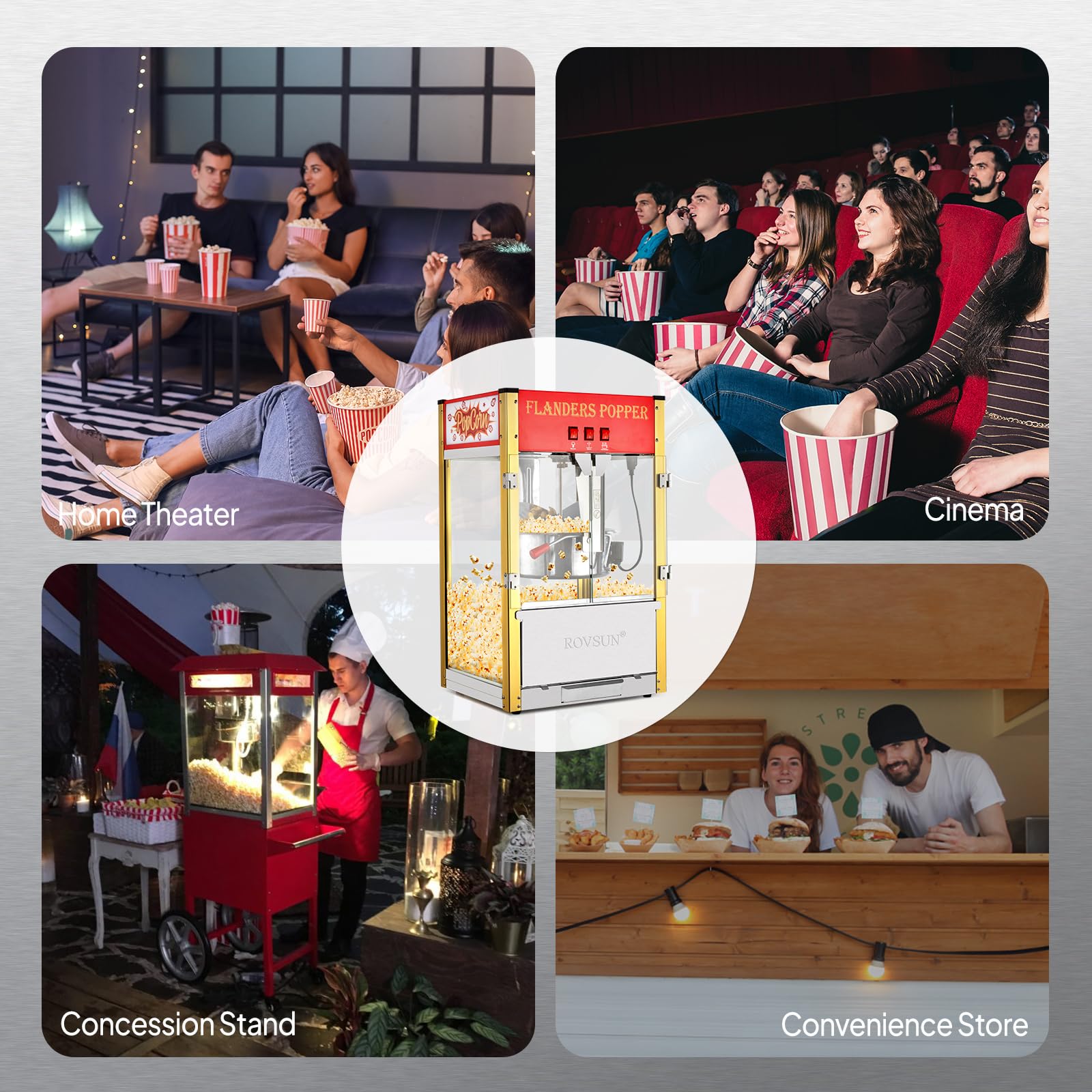 ROVSUN Commercial Popcorn Machine - 16oz Stainless Steel Kettle Countertop Popcorn Maker with Scoop, Oil Spoon & 3 Cups - Perfect for Home Theater, Parties, Carnivals and Movie Nights (Red)