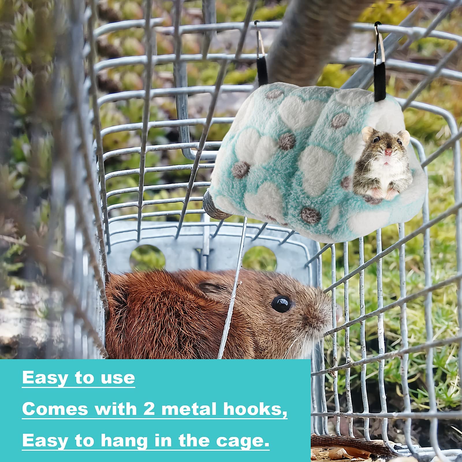 Cozy Small Animal Pet Bed - HOSUKKO Warm Hamster House with Mat for Rats, Mice & Dwarf Hamsters | Plush Hideout Cave Nest for Winter | Perfect for Cage, Playpen & Travel (Small Light Blue)