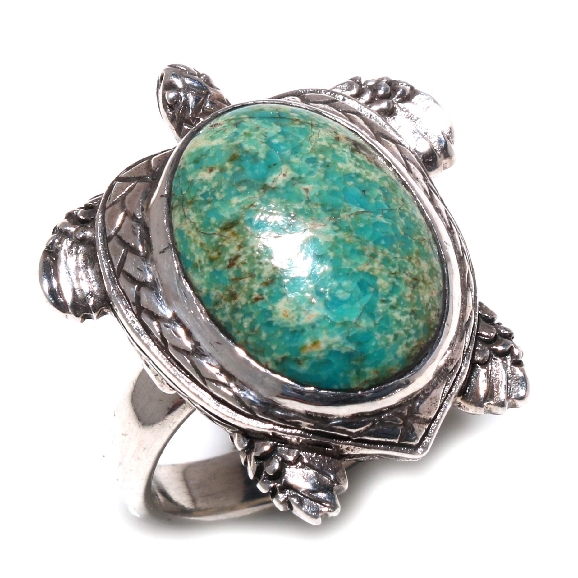 925 Sterling Silver Ring for Men & Women - Handmade Turquoise Gemstone Turtle Design Fashion Jewelry | Perfect for Outings, Gifts, Birthdays & Parties | US Size 8 | Casual & Everyday Wear