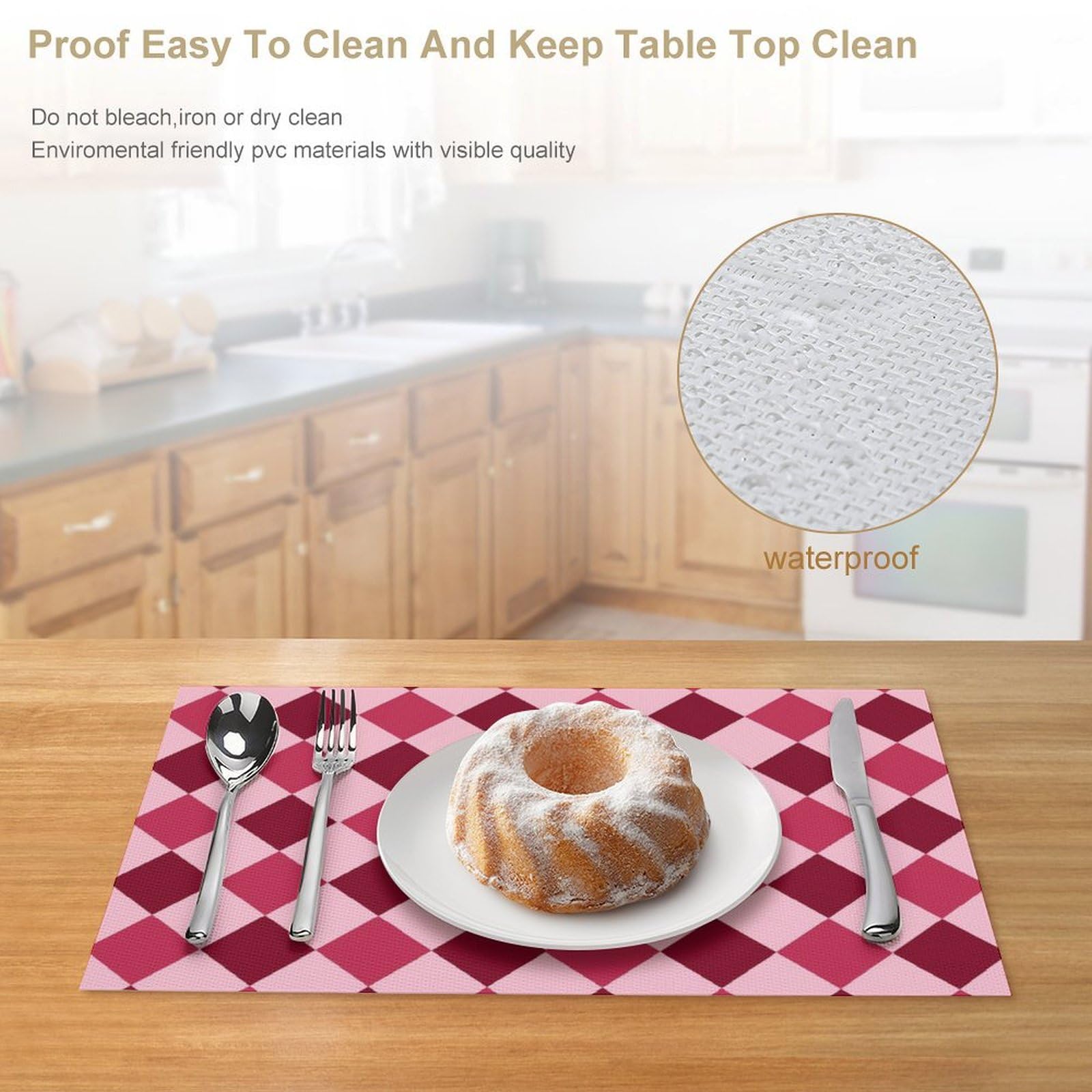 Premium Pink & Red Diamond Chessboard PVC Placemats - Set of 2 Washable Kitchen Table Mats for Dining, Parties & Home Decor - Perfect for Game Nights, Dinner Parties & Stylish Table Settings