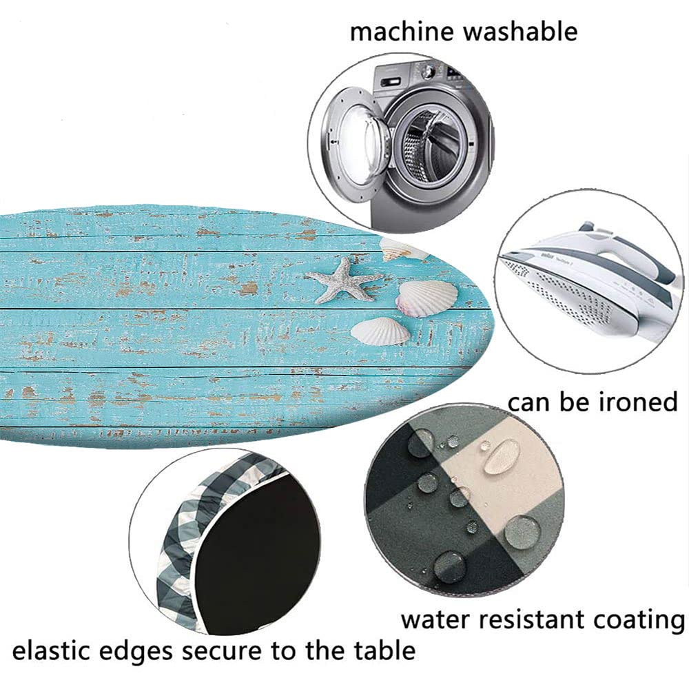 Ocean Blue Round Tablecloth with Elastic Edge - Waterproof & Wipeable Marine Theme Table Cover for 44