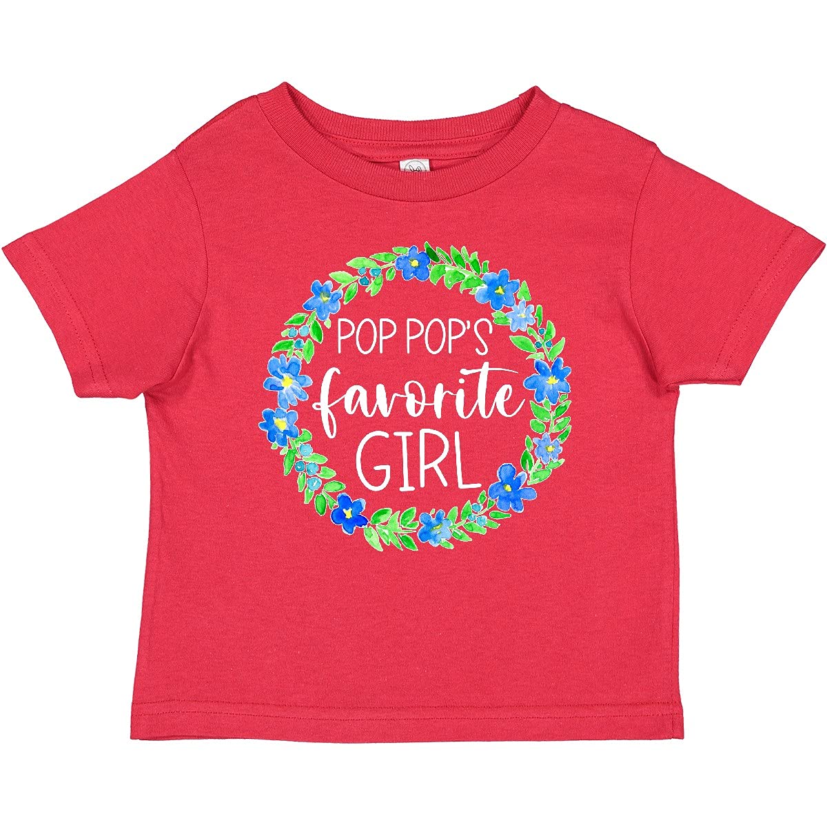 Inktastic Pop Pop's Favorite Girl Blue Floral Wreath Baby T-Shirt - Cute Cotton Tee for Toddler Girls, Grandfather's Day Gift, Family Matching Outfits - Perfect for Playdates, Photo Shoots & Special Occasions