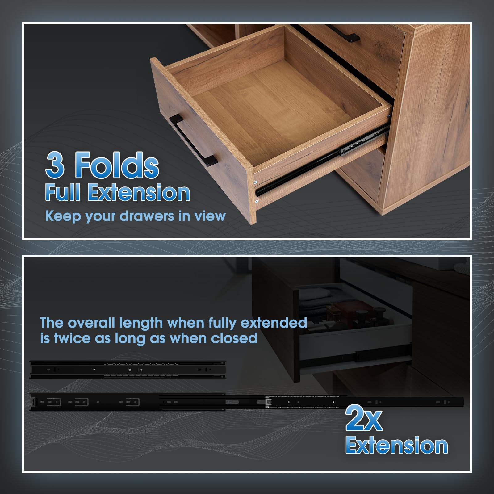 SHUHANG 1 Pair Full Extension Drawer Slides 8-24 Inch (Multiple Sizes) - 100 lb Load Capacity Ball Bearing Side Mount Cabinet Rails - Heavy Duty for Kitchen Cabinets, Wardrobes, Dressers & Trash Cans - Black Slider Runners for Smooth Operation