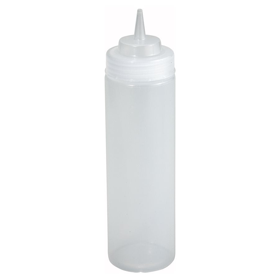Winco 24 Oz Wide Mouth Clear Squeeze Bottles - 6 Pack (PSW 24) - Perfect for Condiments, Sauces, Oils & DIY Projects