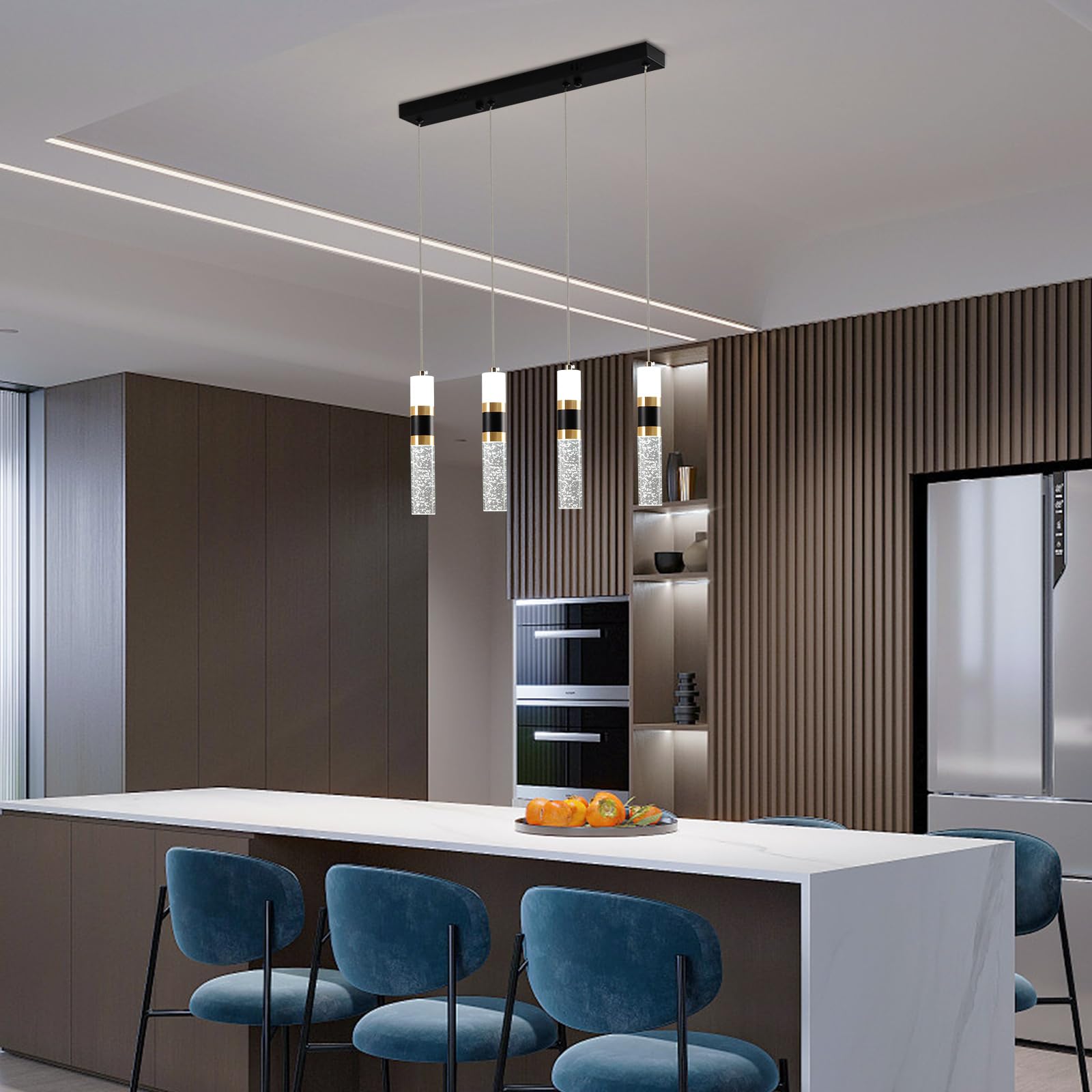 4-Light Dimmable LED Pendant Lighting for Kitchen Island & Dining Room - Modern Adjustable Hanging Lights for Home Decor & Restaurant Ambience