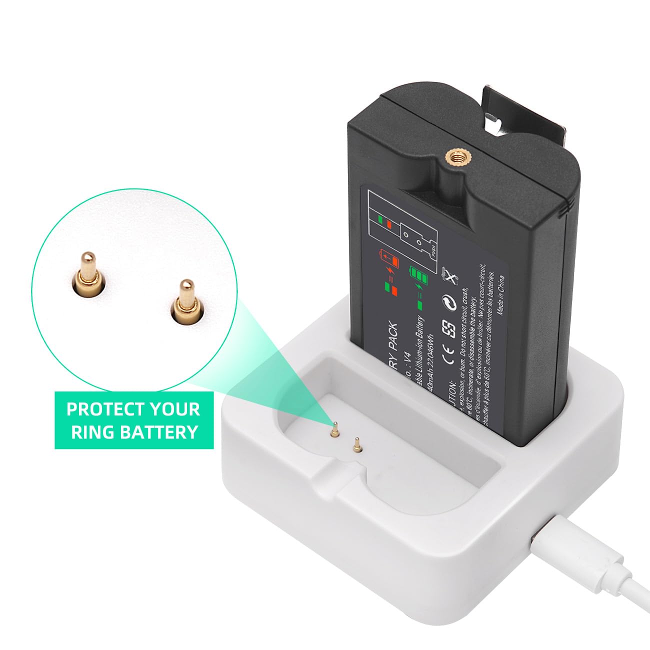 2-Pack 6040mAh Replacement Battery with Charger Station for Ring Doorbell 2/3/4, Spotlight Camera & Stick Up Cam - Indoor & Outdoor Security (White Charger + 2 Batteries) - Perfect for Home Security & Continuous Surveillance