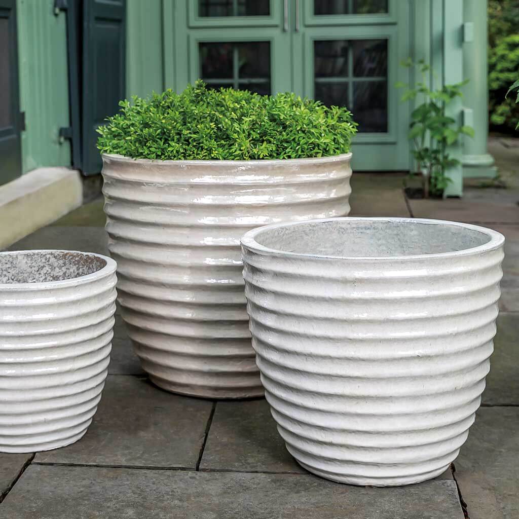 Campania International Linea Planter Set of 3 - Pearl White Ceramic Flower Pots for Indoor Plants, Home Decor & Garden - Perfect for Windowsills, Tabletops & Patio Decor