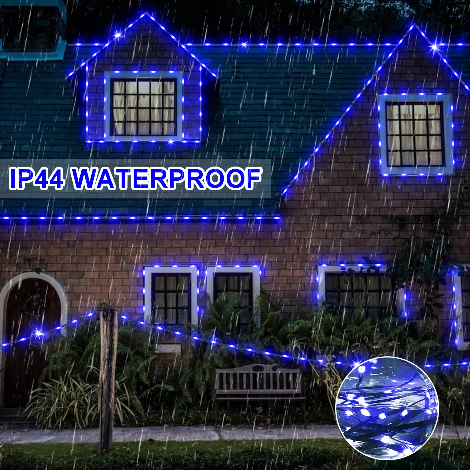 180 LED Blue Christmas Lights Outdoor Waterproof - Remote Control & Timer, 8 Lighting Modes, Green Wire Plug - Fairy String Lights for Christmas Tree, Garden, Patio, Yard Decorations - Perfect for Holiday Parties, Winter Weddings & Cozy Home Ambience