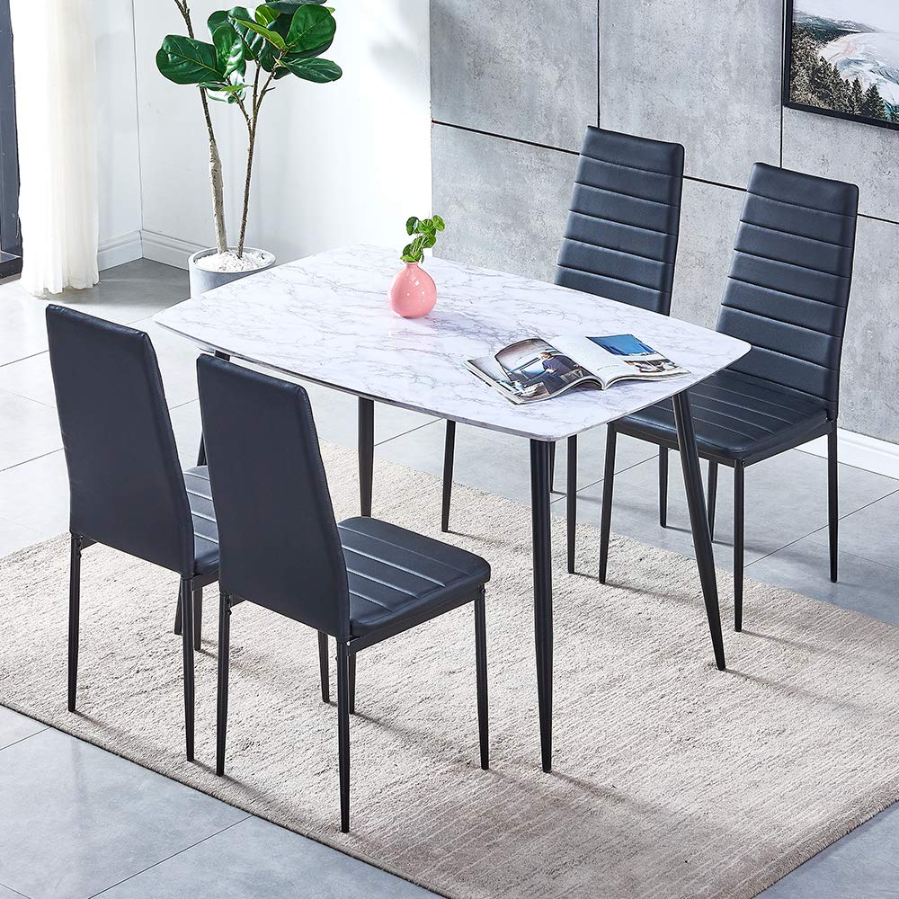 Ansley&HosHo 4-Piece Faux Leather Dining Chair Set with Sturdy Metal Legs - Modern High Back Padded Kitchen & Living Room Chairs for Home, Office or Restaurant - Comfortable Seating for Family Dinners, Entertaining Guests & Daily Use (Black)