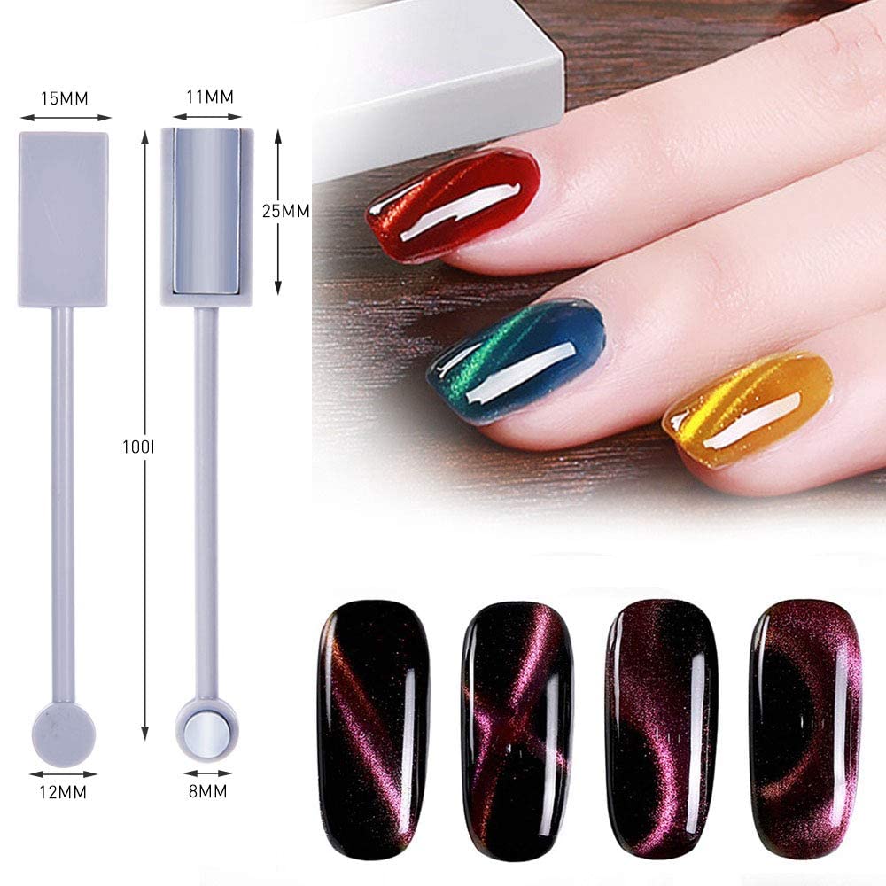 Gleevia 3Pcs 3D Cat Eye Nail Art Magnetic Pen Set - Double Head Magnet Stick for UV Gel Polish, DIY & Salon Professional Manicure Tools - Perfect for Nail Art Designs, Home & Salon Use