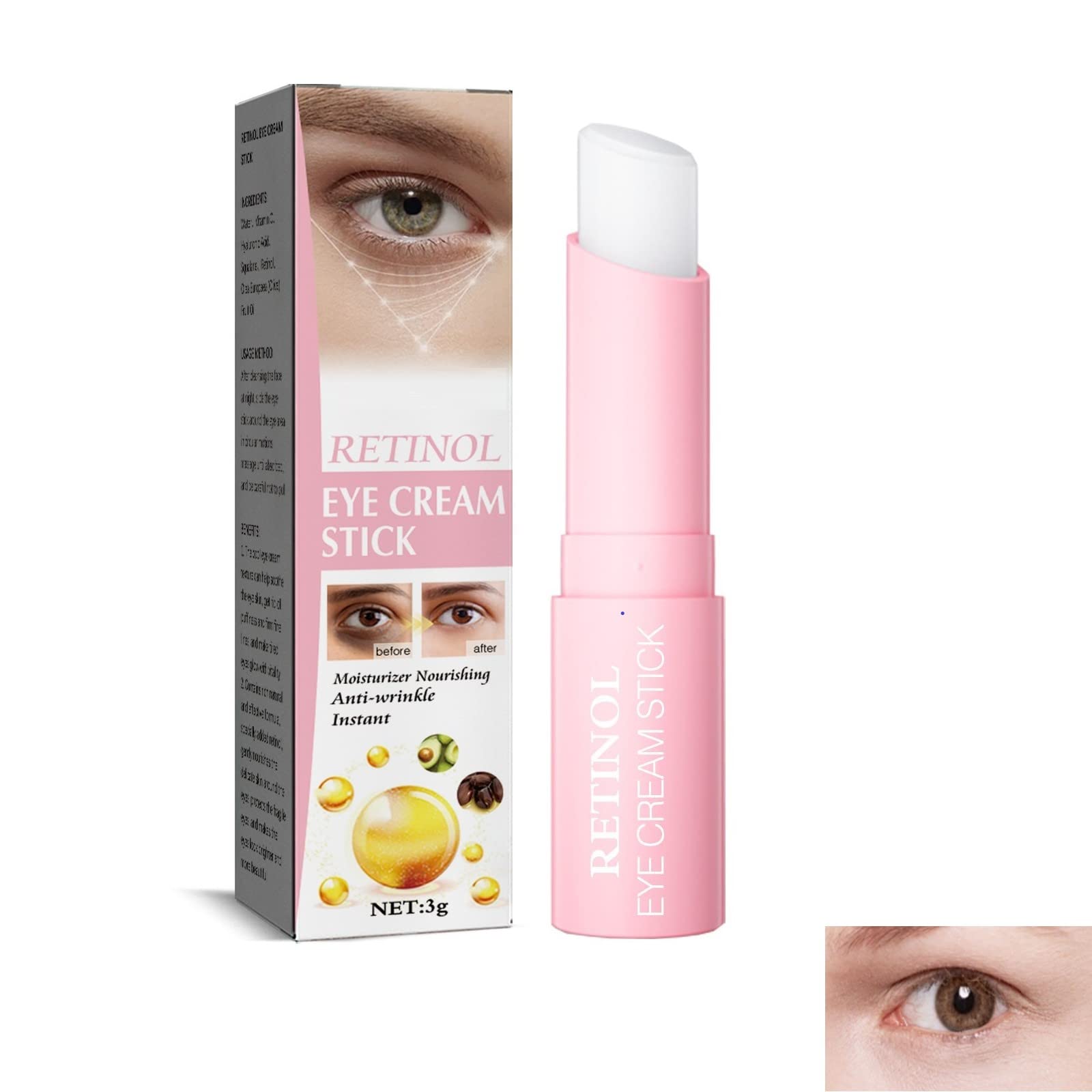 Retinol Eye Cream Stick - Anti Wrinkle & Moisturizing Eye Balm for Dark Circles & Puffiness | Hydrating Treatment for Dryness & Roughness | Perfect for Night Routine & Travel Skincare
