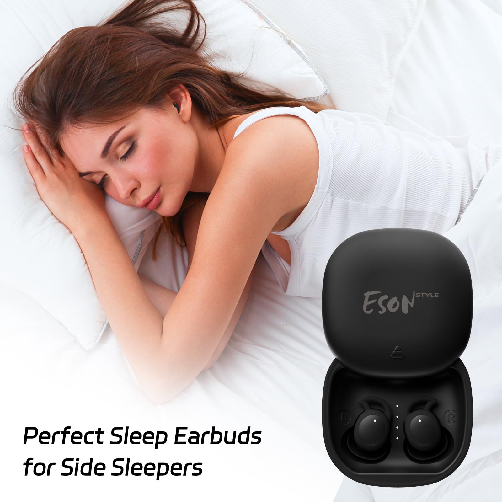 Wireless Sleep Headphones for Side Sleepers - Comfortable Invisible Sleep Earbuds with Noise Blocking & IPX6 Waterproof, Bluetooth 5.3 for Sleeping, Workout, Travel & Meditation - Black