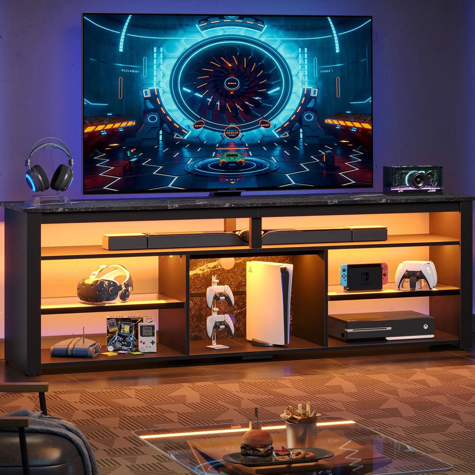 Bestier Tall LED TV Stand for 70/75/80 Inch TVs - Modern Entertainment Center with Storage Shelves - Perfect for Living Room, Bedroom & Home Theater Setup
