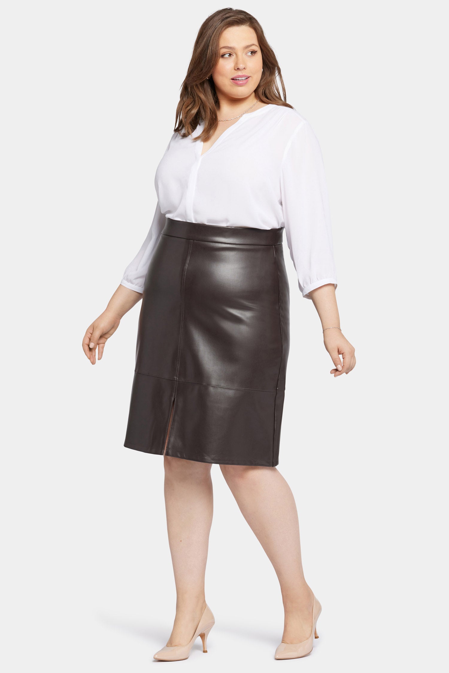 Stylish Plus Size Faux Leather A-Line Skirt in Cordovan - Perfect for Office, Party & Casual Outfits