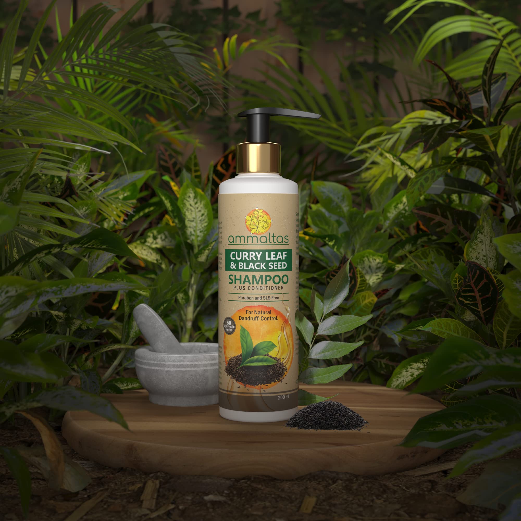 **Ammaltas Curry Leaf & Black Seed Shampoo for Hair Growth & Scalp Care – 200ml | Natural Ayurvedic Formula for Dandruff, Hair Fall & Shine – Perfect for Daily Use & Damaged Hair Repair**