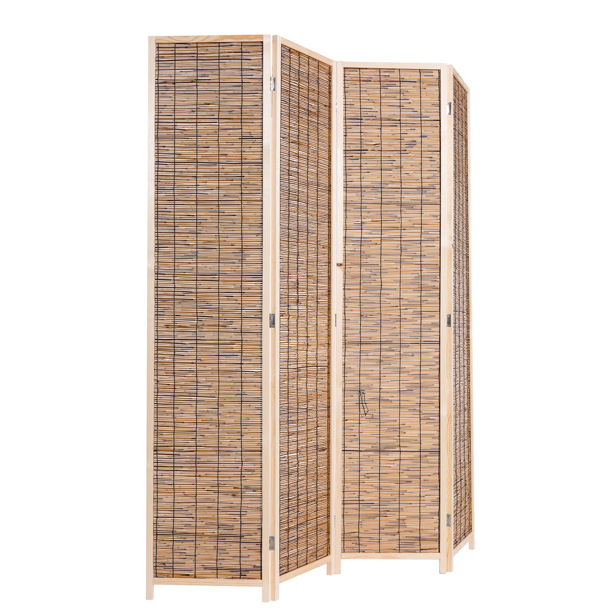 THY COLLECTIBLES 4-Panel Wooden Room Divider Screen - Freestanding Reed Woven Privacy Partition with Hinged Folding Design, Carbonized Finish - Perfect for Home Office, Living Room, Bedroom & Indoor/Outdoor Spaces