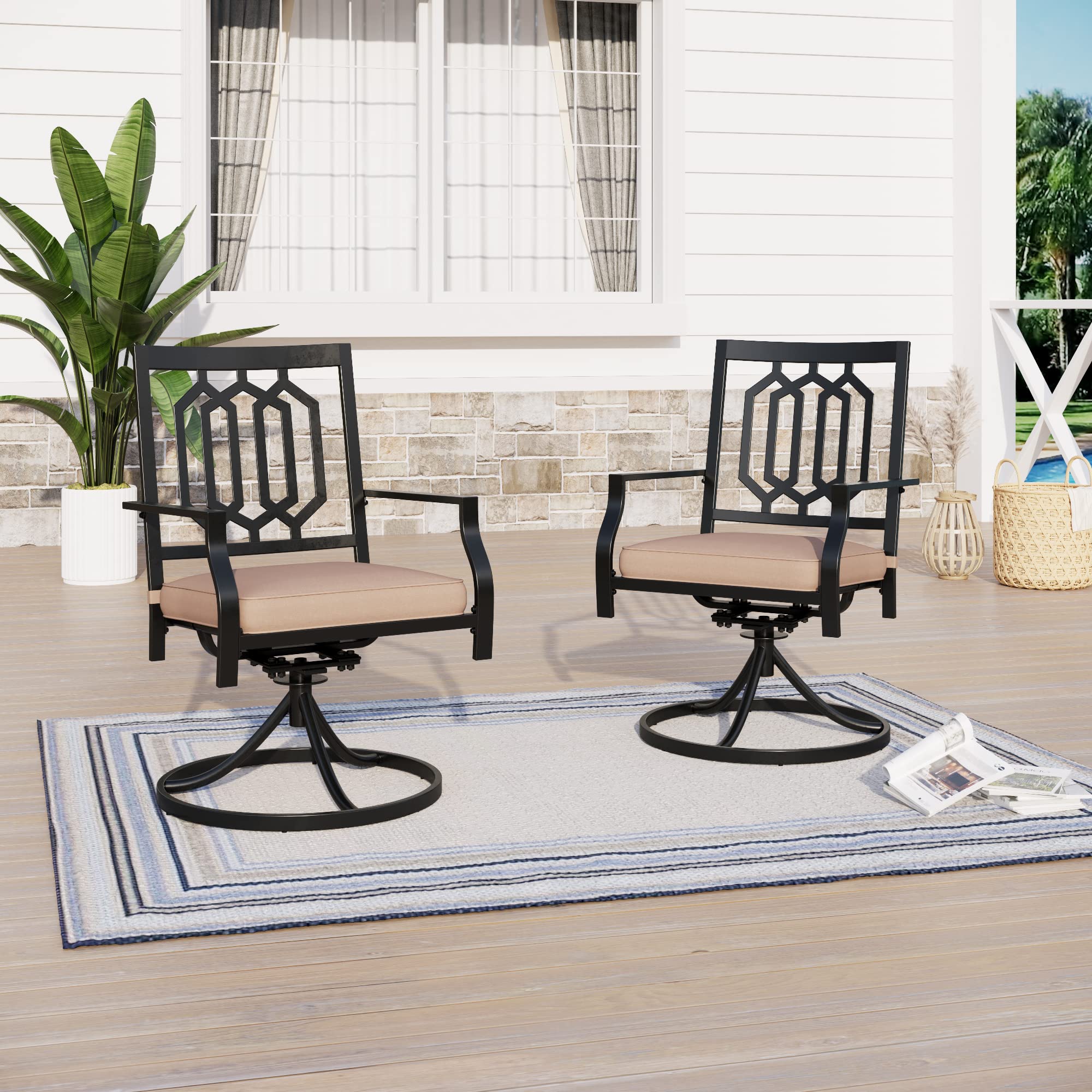 Sophia & William 2-Piece Outdoor Metal Swivel Rocking Chairs with Cushions - Patio Dining Set for Garden, Backyard, Bistro - Supports 300 lbs - Perfect for Relaxing, Entertaining & Outdoor Dining