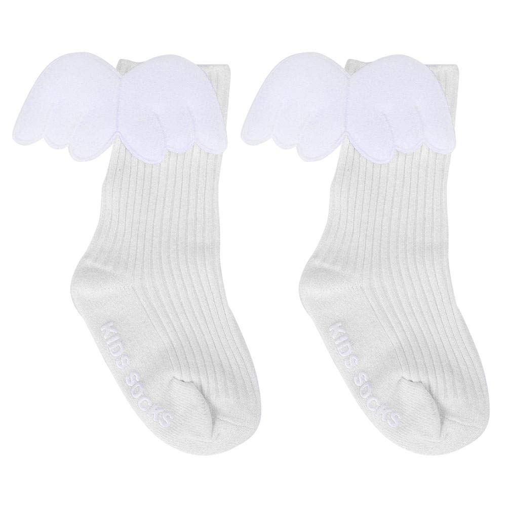 1 Pair Baby Girls Socks with Angel Wings & Ruffles - Soft Knee High Leg Warmers for Infants & Toddlers - Perfect for Winter Warmth, Photoshoots & Special Occasions