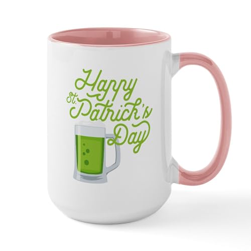 White/Pink Inside - Happy St Patrick's Day 15 Oz Ceramic Large Mug