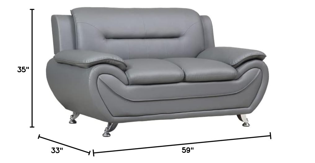 Ashley Faux Leather Living Room Loveseat Sofa - Modern Gray Small Couch for Couples, Compact Apartment & Small Space Decor - Perfect for Living Rooms, Studios & Cozy Spaces