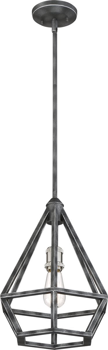 12W Orin 1 Light Pendant with Iron Black Finish & Brushed Nickel Accents - Modern Hanging Light Fixture for Kitchen Island, Dining Room or Entryway