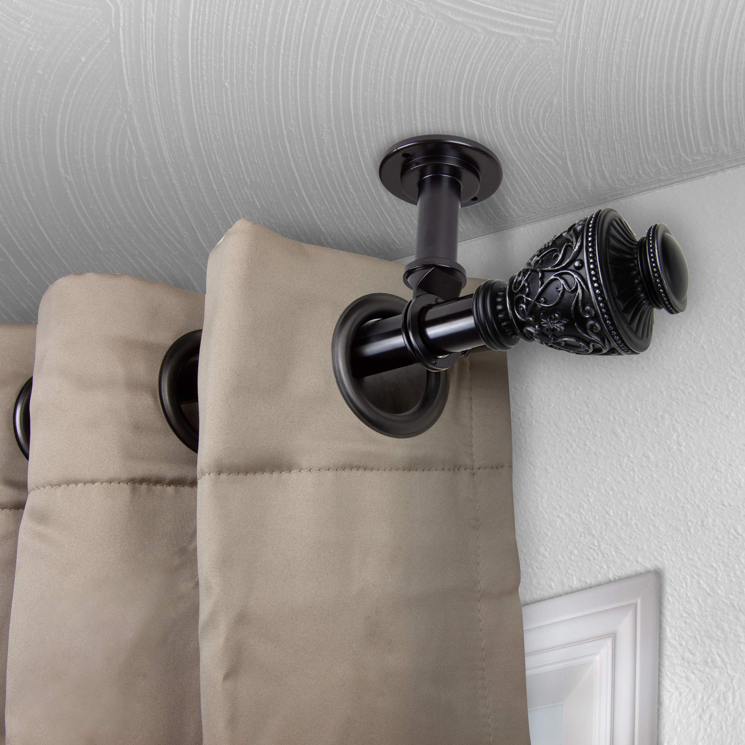 Rod Desyne Veda 1-Inch Adjustable Ceiling Curtain Rod - 120 to 170 Inches, Black - Perfect for Room Dividers, Window Treatments & Home Decor