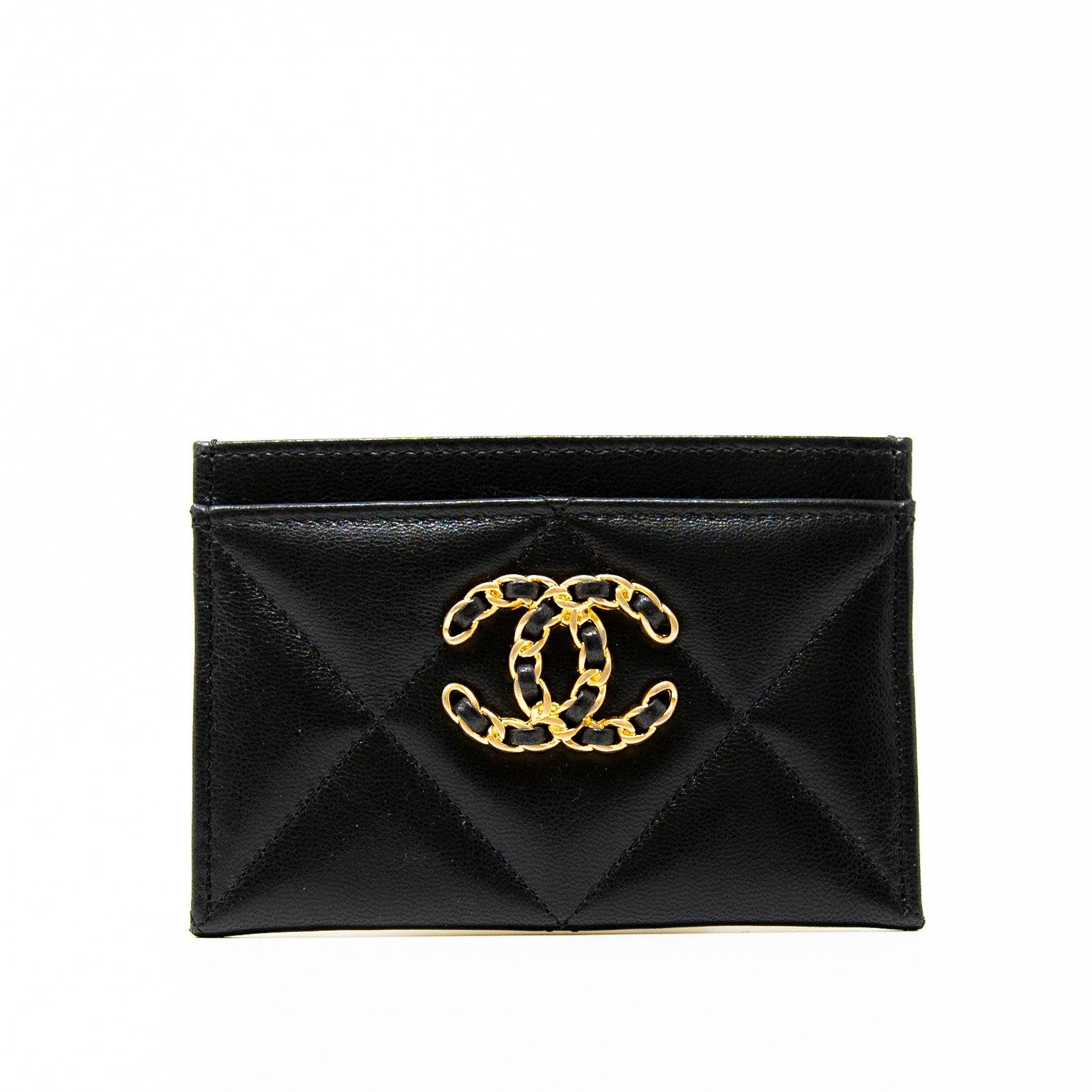 Chanel 19 Black Leather Card Holder Wallet - Luxury Compact Credit Card Case for Women | Perfect for Everyday Use, Travel & Gift Giving