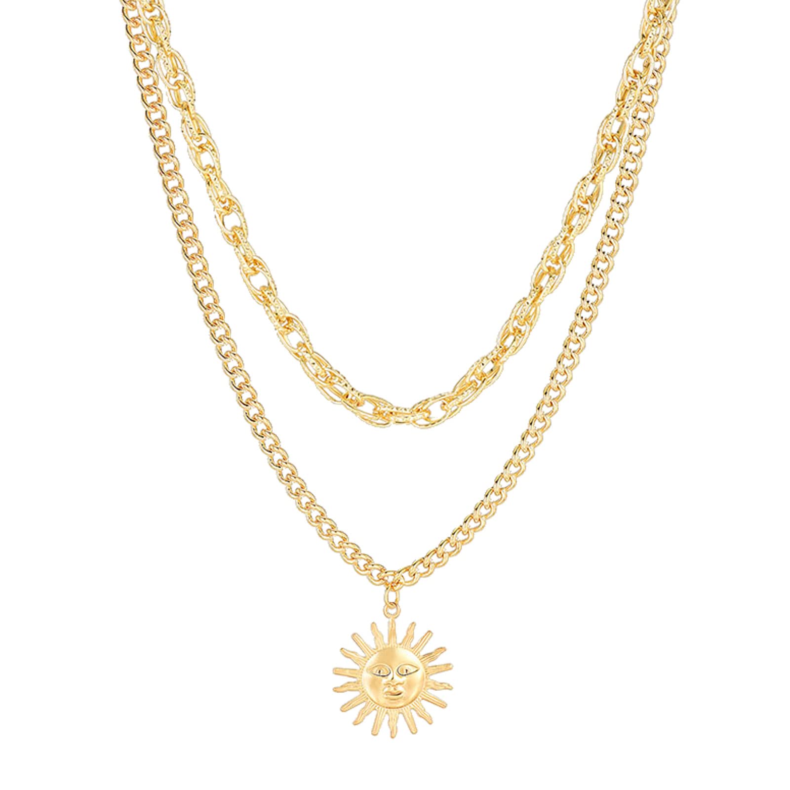 Elegant Layered Choker Necklace for Women - Chunky Gold Pendant with Adjustable Double Chain - Perfect for Casual Wear, Date Nights & Gifts