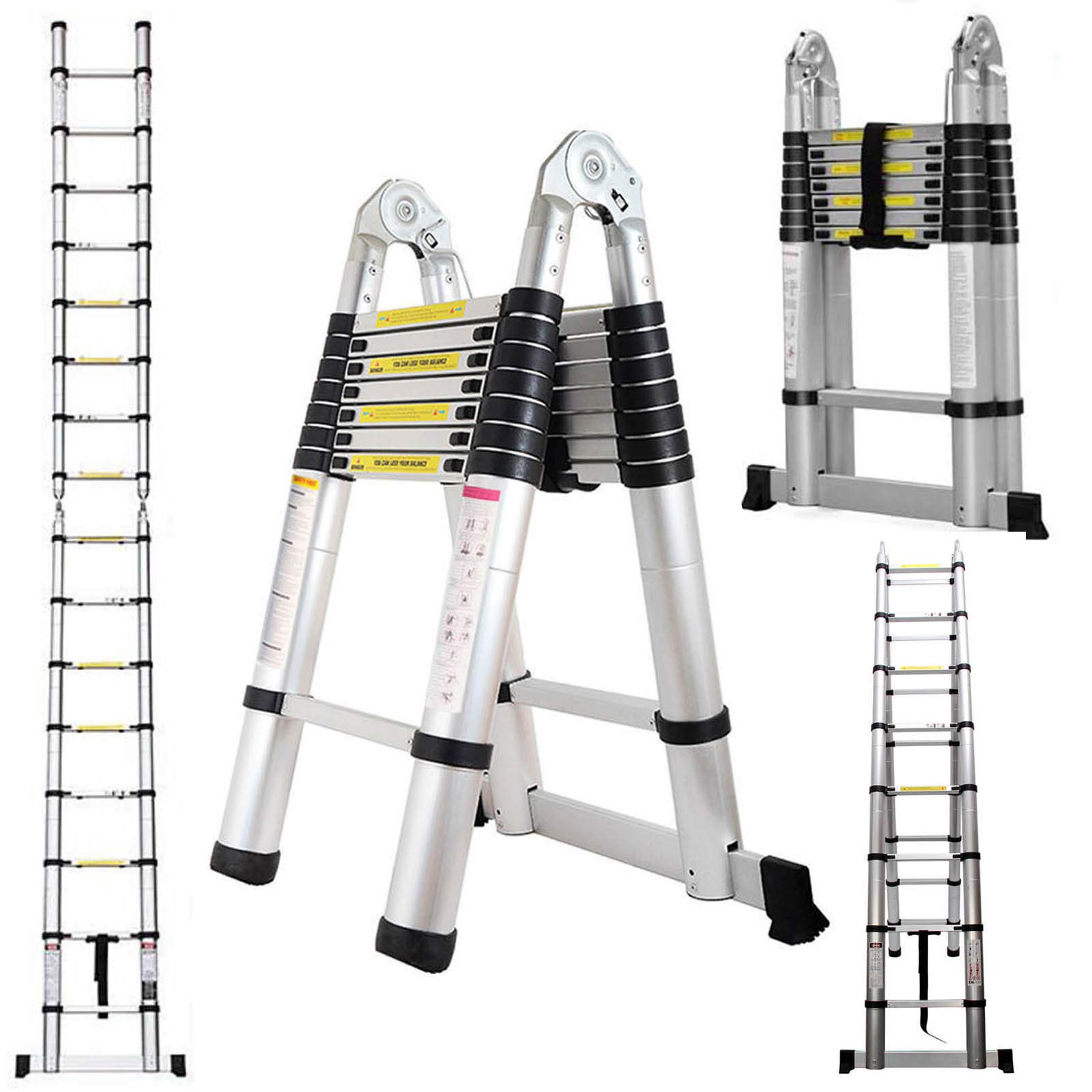 Heavy Duty Telescoping Ladder 16.5 FT Aluminum Extension Ladder - 330 LB Capacity A-Frame Folding Step Ladder for Home, Roof, Construction & Outdoor Use - Perfect for DIY Projects, Painting, Maintenance & Office Work