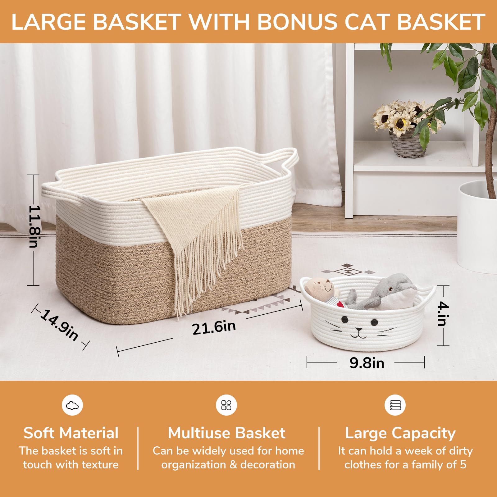 Goodpick Large Storage Basket for Blankets, Toys & Baby Laundry - Nursery & Home Organizer