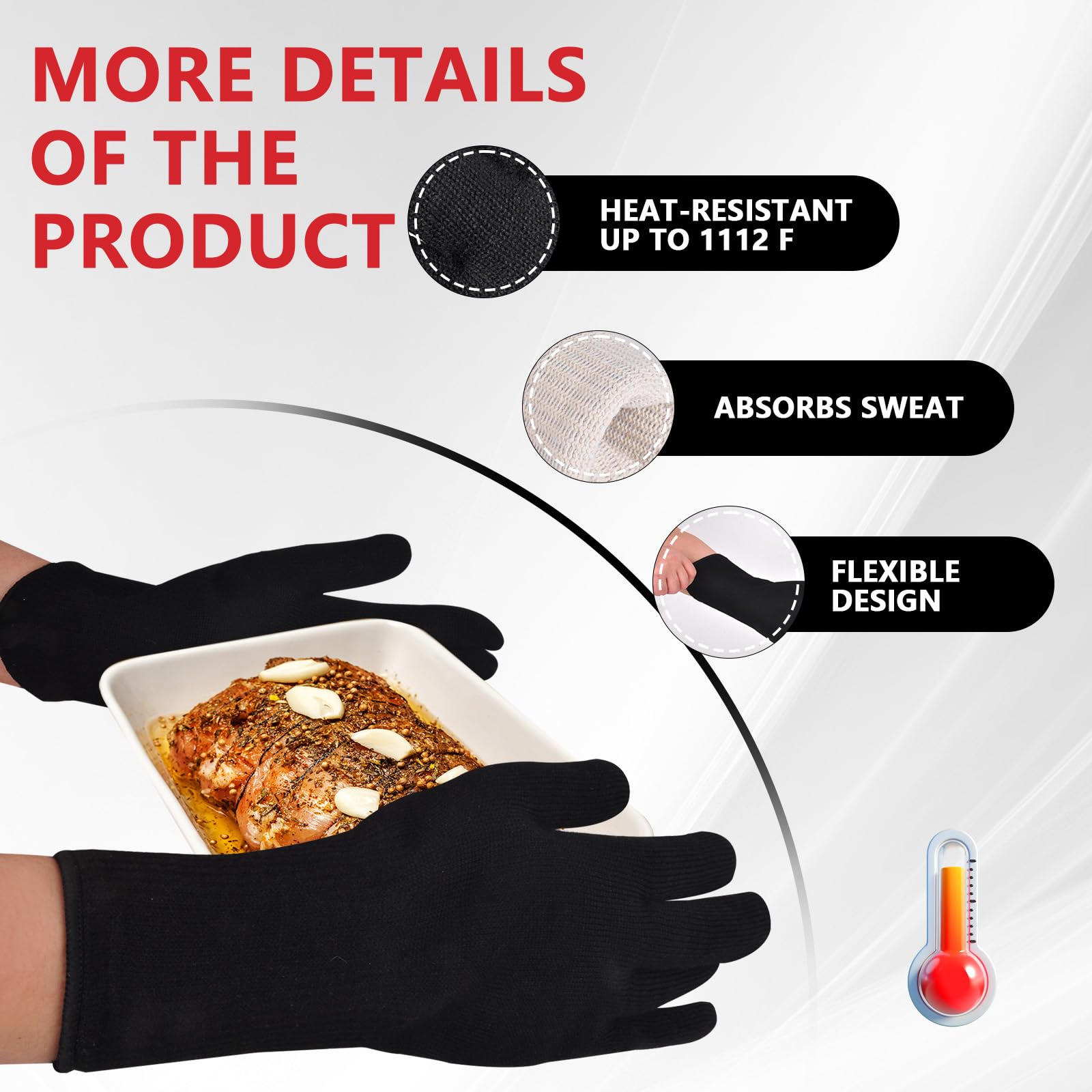Heat-Resistant BBQ Gloves - Aramid Fiber Grill Mitts for Cooking, Smoking & Grilling Up to 662°F | Cut & Wear Resistant | Thermal Insulation | Beige | Perfect for Backyard BBQs, Camping & Outdoor Cooking