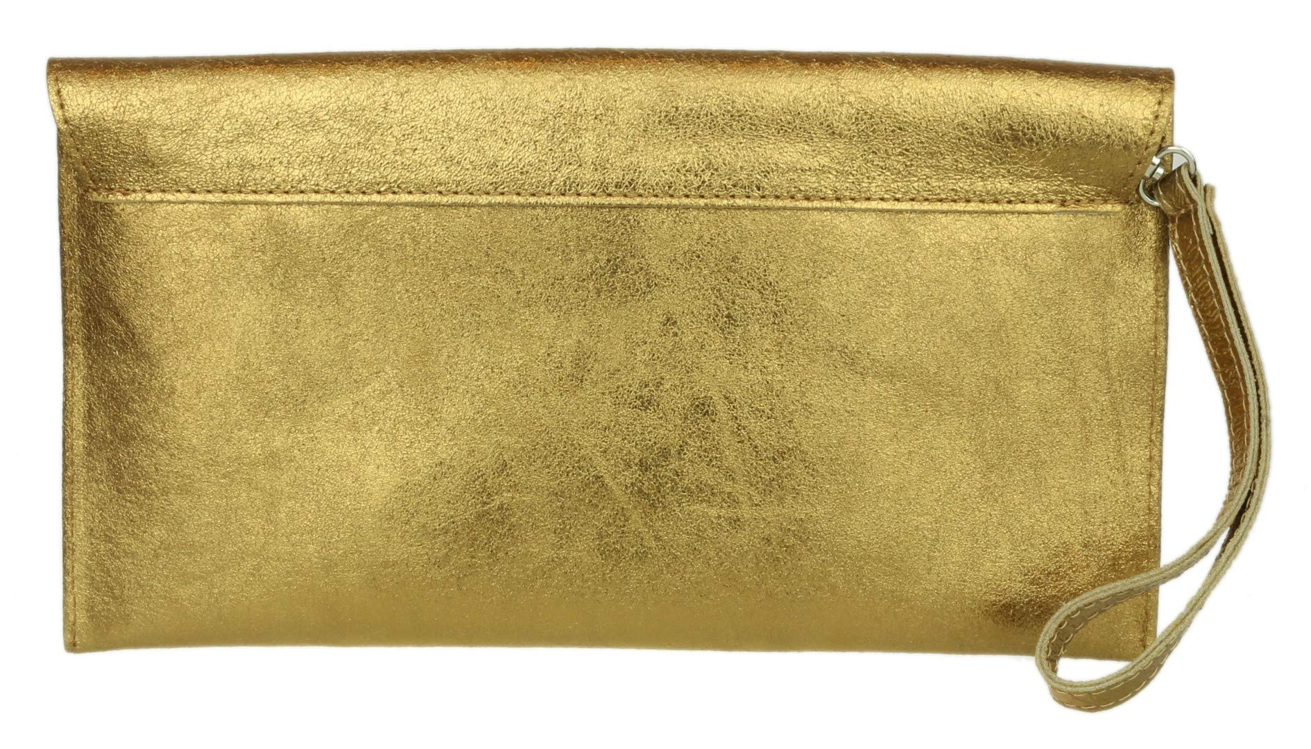 Stylish Women's Italian Leather Metallic Shimmer Envelope Clutch Bag - Elegant Evening Purse for Parties, Weddings & Date Nights