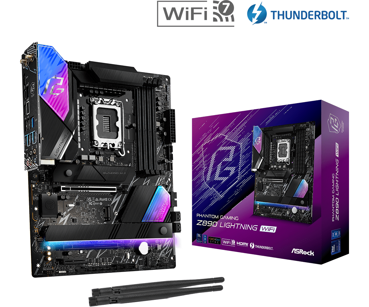 ASRock Z890 Lightning WiFi ATX Motherboard - Intel LGA 1700 Socket, DDR5, PCIe 5.0, Dual M.2, WiFi 6E - Perfect for Gaming PCs, Workstations & High-Performance Computing