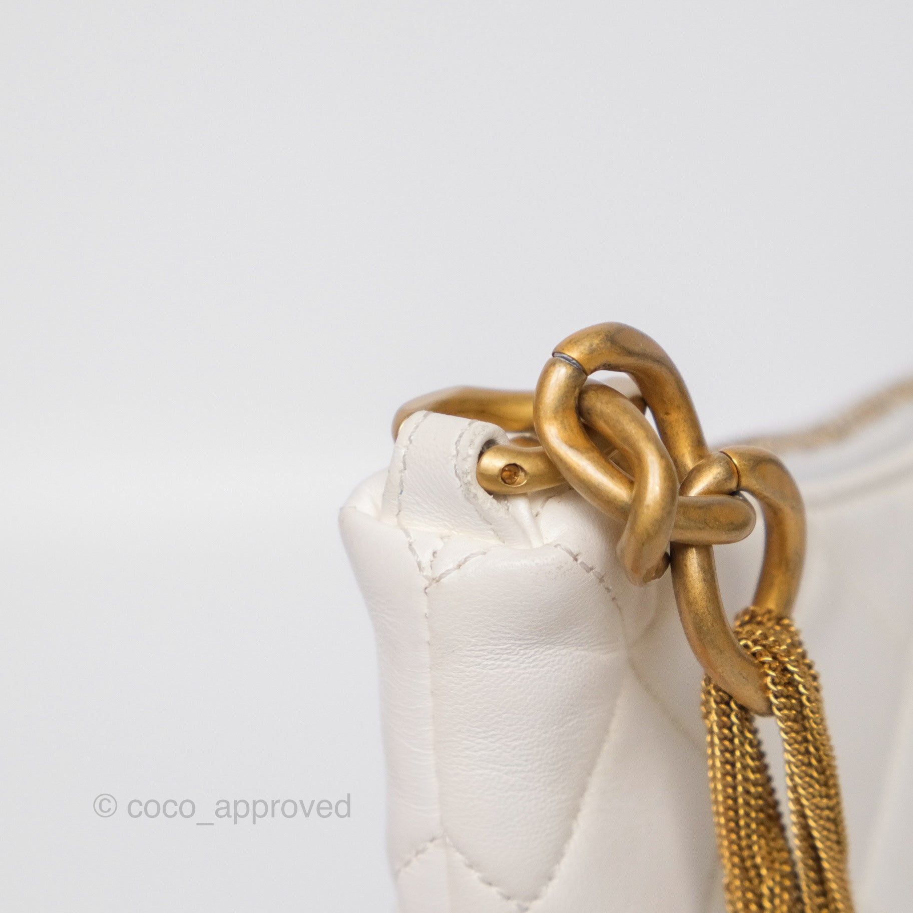 Chanel Quilted Lambskin Chain Hobo Bag in White with Aged Gold Hardware | Luxury Shoulder Bag for Women | Perfect for Parties, Weddings & Everyday Elegance