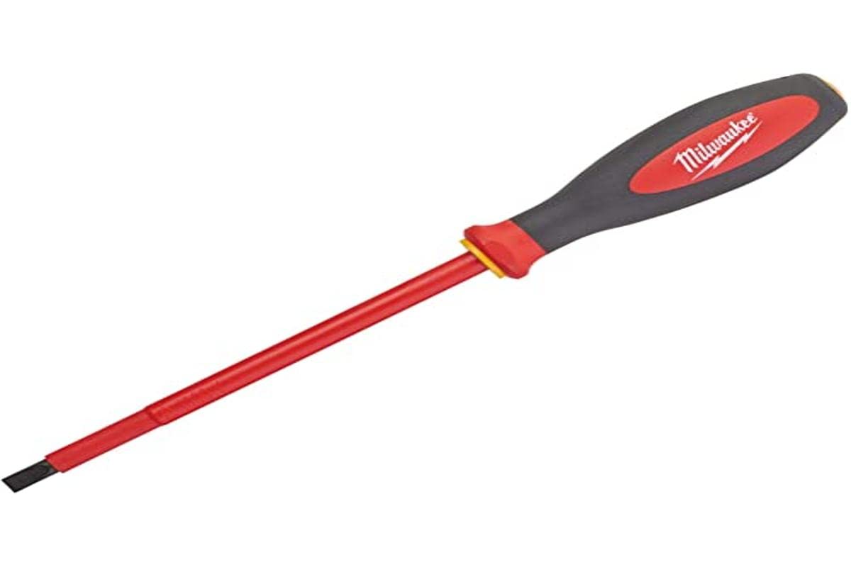 Milwaukee 932464039 VDE Insulated Slotted Screwdriver 6.5 x 150mm - Red Handle Professional Electrician Tool for Electrical Work & Home Repairs
