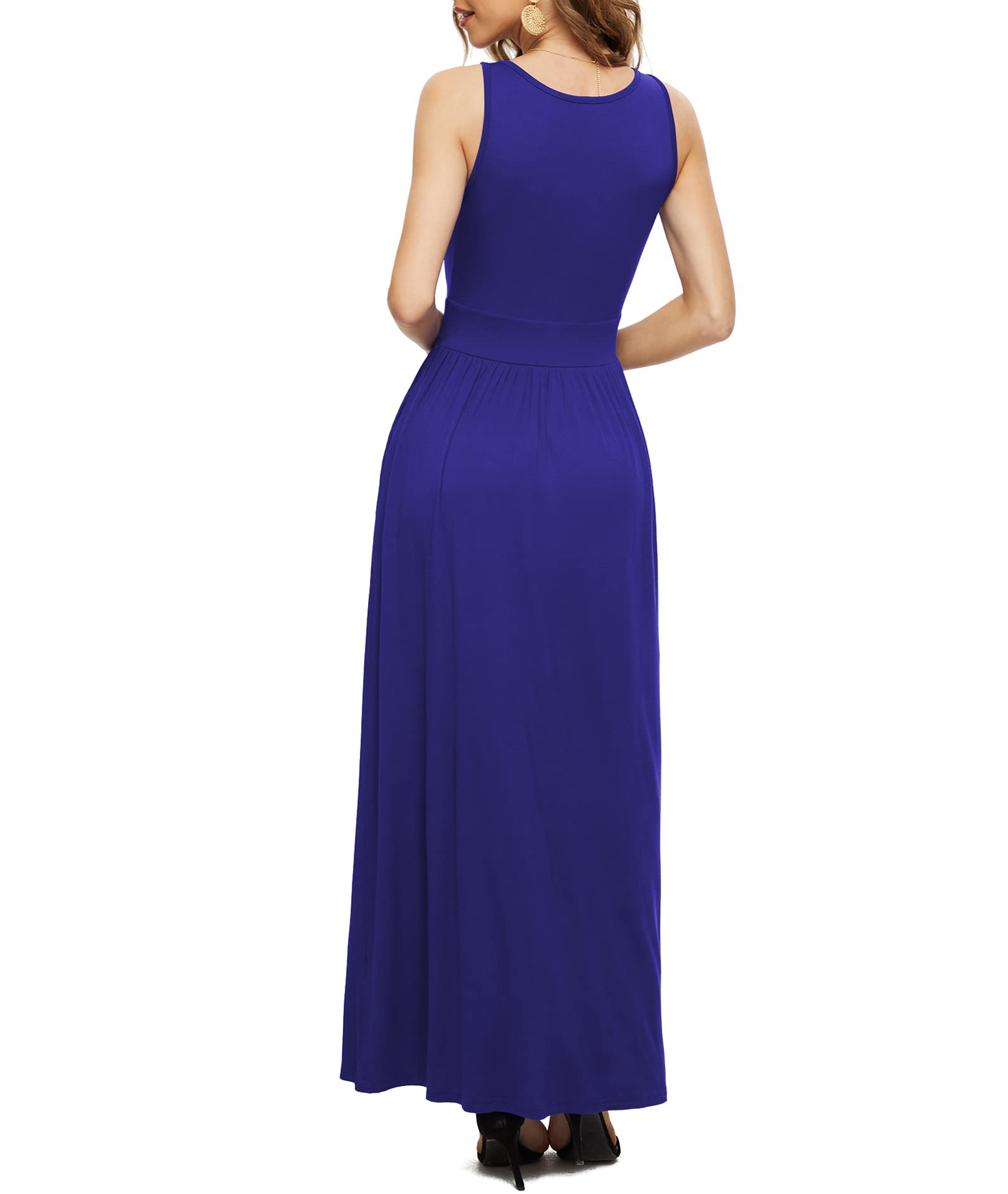 LILBETTER Women's Summer Sleeveless Maxi Dress with Pockets - Flowy Empire Waist Casual Long Dress for Beach, Vacation & Outdoor Wear