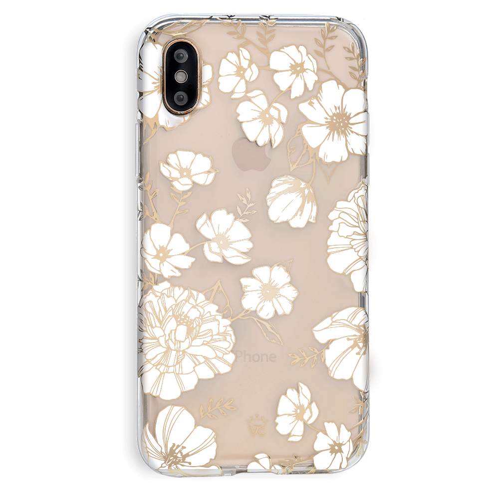 Elegant White & Gold Floral Transparent iPhone Case - Slim Protective Cover for iPhone 12/13/14/15 - Perfect for Everyday Use, Office & Special Occasions