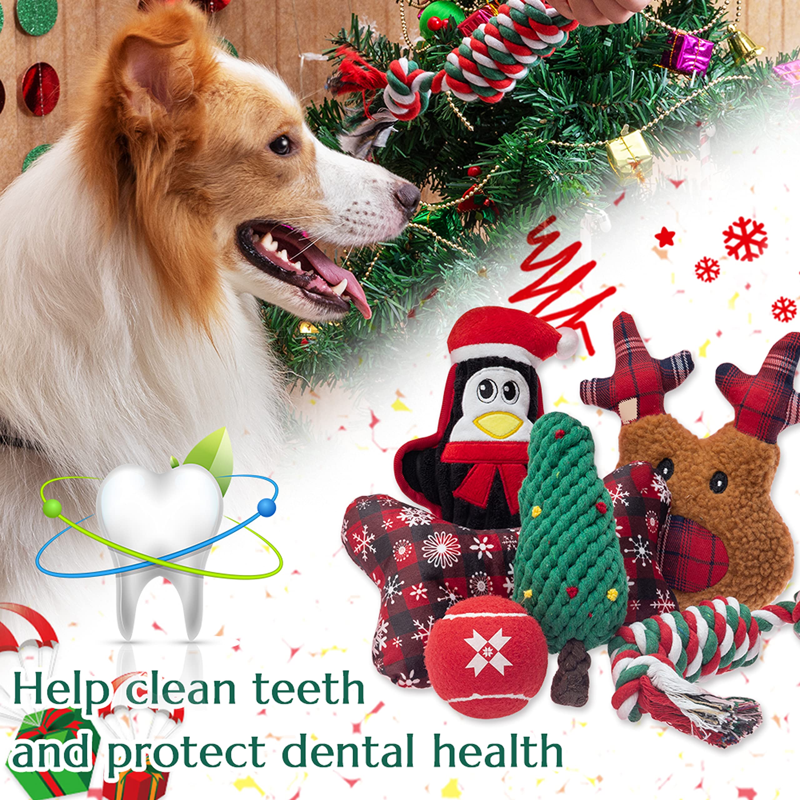 Christmas Dog Toys 6-Pack - Squeaky Chew Toys, Rope Toys & Red Tennis Balls for Small to Large Dogs | Interactive Holiday Pet Gifts for Puppies & Adult Dogs | Perfect for Christmas Playtime, Training & Gift Giving